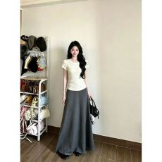 韩系慵懒休闲松弛感短袖上衣半身长裙简约时尚气质夏季穿搭一整套