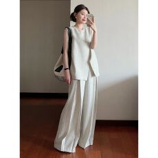 批发法式设计感运动服套<b class='q'>装</b><b class='q'>女</b>夏季时尚慵懒风无袖马甲阔腿裤休闲<b class='q'>两件套</b>