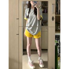 批发韩系减龄休闲<b class='q'>运动服</b>套装女夏季高级感宽松撞色拼接<b class='q'>短袖</b>短裤两件套
