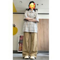 批发日系学院风休闲运动套装女夏季小狗刺绣<b class='q'>格子</b>衬衫宽松阔腿<b class='q'>裤</b><b class='q'>两件套</b>