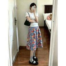 批发韩系<b class='q'>夏</b>季甜美少女T恤减龄穿搭运动套装女碎花半身裙休闲两件套潮