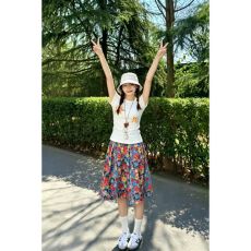 可爱甜美风休闲运动套装女夏季印花正肩短袖T恤碎花半身裙两件套