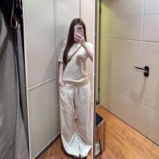 批发韩系松弛感休闲<b class='q'>运动服</b>套装女夏季宽松斜露肩<b class='q'>短袖</b>阔腿裤显瘦两件套