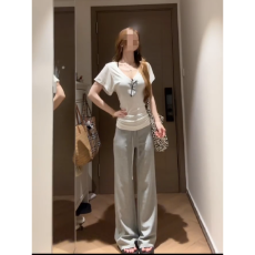 批发初夏绝美短袖运动服两件套女宽松上衣长裤慵懒风休闲ootd穿搭套装
