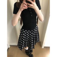 批发韩系学院风休闲运动套装女夏季短袖T恤波点半身裙少女减龄两件套