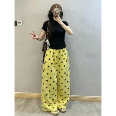 批发美式酷帅休闲运动套装<b class='q'>女</b>夏季半高领短袖波点阔腿裤洋气<b class='q'>显瘦</b>两件套