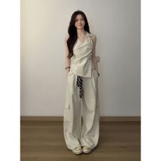 批发韩系高级感运动服套装<b class='q'>女</b>夏季时尚洋气无袖上衣阔腿裤休闲<b class='q'>两件套</b>潮