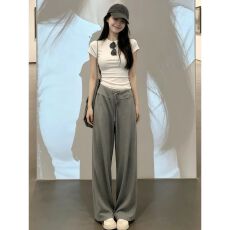批发夏装搭配一整套女高级感时尚巨好看修身t恤慵懒风休闲裤两件套装