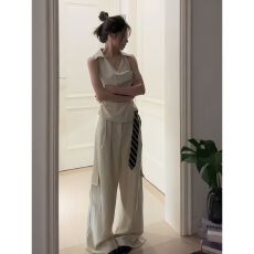 批发美式炸街运动服套装女夏季时尚高级感无袖上衣阔腿裤休闲两件套潮