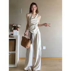 批发韩系高级感运动服<b class='q'>套装</b>女夏季时尚老钱风无袖上衣阔腿裤<b class='q'>休闲</b>两件套