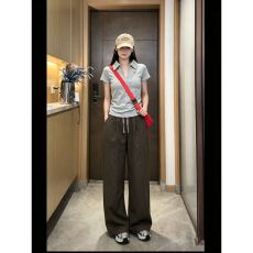 批发高级感运动套装女夏季显瘦时尚polo领短袖上衣休闲阔腿裤两件套潮