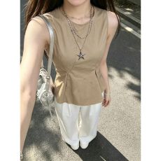 批发夏季时尚显瘦韩系休闲运动套装女无袖背心上衣阔腿裤设计感两件套