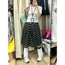 批发韩系夏季学院风显瘦少女休闲运动套装女波点印花短袖<b class='q'>半身裙</b>两件套