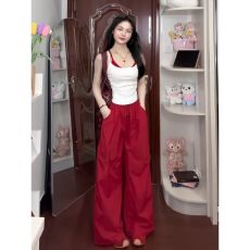批发美式炸街运动套装<b class='q'>女</b>夏季时尚辣妹假两件吊带背心阔腿裤<b class='q'>休闲</b><b class='q'>两件套</b>