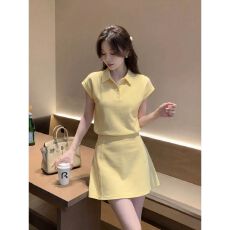 批发减龄显白运动套装女<b class='q'>夏</b>季时尚韩版宽松显瘦polo上衣裙裤休闲两件套