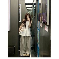 批发设计感小众休闲运动套装女<b class='q'>夏</b>季无袖抽绳上衣薄款工装阔腿裤两件套