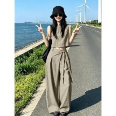 批发老钱风韩系休闲套装女<b class='q'>夏</b>季通勤简约气质穿搭无袖背心阔腿裤两件套