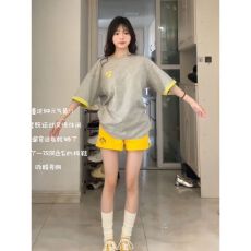 批发韩系少女休闲<b class='q'>运动服</b>套装女夏季学院风<b class='q'>宽松</b>减龄短袖短裤跑步两件套