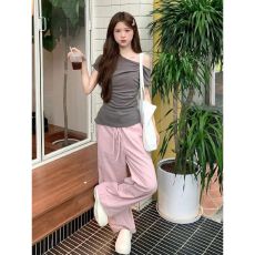 批发夏季韩系斜肩休闲<b class='q'>运动服</b>套装女学生短袖阔腿裤<b class='q'>宽松</b>显瘦穿搭两件套
