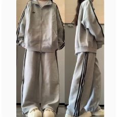 批发学院风休闲运动服套<b class='q'>装</b>女春季美式宽松百搭立领开衫卫衣两件套跑步