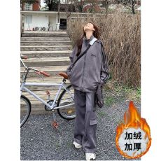 批发加绒加厚运动服套<b class='q'>装</b>女秋季新款慵懒风宽松卫衣<b class='q'>时尚</b>工<b class='q'>装</b>两件套学生