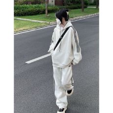 批发灰色连帽卫衣阔腿<b class='q'>裤</b><b class='q'>运动服</b>套<b class='q'>装</b>女秋季学生美式高街宽松跑步两件套