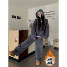 oversize双面绒加厚卫衣套装女秋冬季高级松弛感休闲阔腿裤两件套