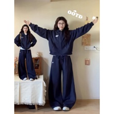 批发时尚减龄休闲运动服套装女秋季韩系甜美连帽卫衣阔腿裤学生两件套