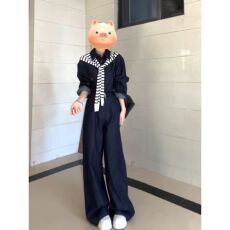 批发高级感运动服套装女早秋穿搭一整套牛仔衬衫外套阔腿裤休闲两件套