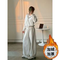 批发韩系慵懒风休闲运动套装女秋冬宽松显瘦加绒加厚卫衣高级感<b class='q'>两件套</b>