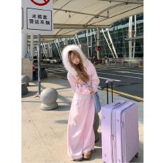 批发甜美温柔风粉色毛领外套休闲套装女秋冬卫衣外套阔腿裤运动套装