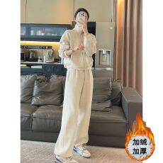 批发运动休闲套装女秋冬韩版高级感加绒加厚立领卫衣外套阔腿裤两件套