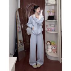 批发盐系高级感运动服套装女秋季宽松时尚连帽卫衣阔腿裤休闲两件套潮