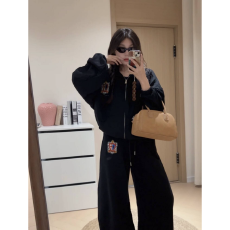 批发美式高街休闲运动服套装女秋季洋气宽松时尚开衫卫衣慵懒风两件套