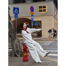 批发韩系慵懒风休闲运动服套装女春秋学生宽松显瘦圆领卫衣跑步两件套
