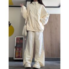 批发学生宽松休闲运动套装女秋季花朵刺绣开衫外套长裤时尚百搭两件套