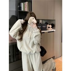 批发韩系立领卫衣套装女<b class='q'>春</b>秋新款学生宽松韩版时尚跑步运动休闲两件套