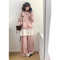 批发高级感休闲运动套装早<b class='q'>春</b>学生慵懒风日常穿搭开衫卫衣阔腿裤两件套