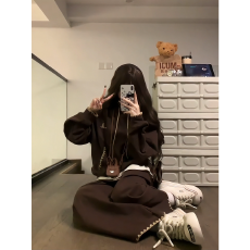 韩系学生连帽卫衣运动服套装女秋季小个子宽松卫裤时尚炸街两件套