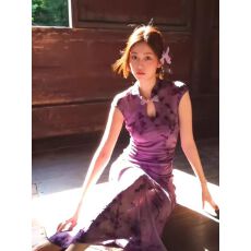 批发新中式国风绝美旗袍连衣裙<b class='q'>夏</b>季新款高级感收腰修身显瘦无袖长裙子