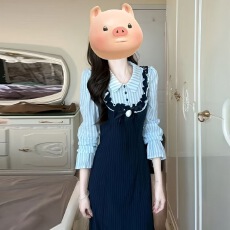 批发秋装新款法式长袖假两件<b class='q'>连衣裙</b>女甜美中长款气质收腰MM显瘦裙子