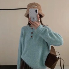 批发<b class='q'>韩国</b>egg圆领毛衣宽松小个子加厚2025秋冬可外针织衫羊驼高级上衣
