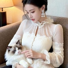 批发2026<b class='q'>新款</b>春季绝美巨好看轻奢法式名媛千金木耳网纱蕾丝上衣女