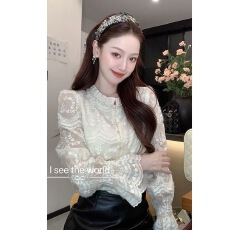 批发加绒2025秋季新款法式复古蕾丝衫女设计感小众<b class='q'>长袖</b>上衣