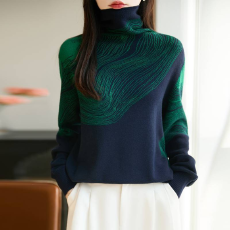 批发<b class='q'>专柜</b>洋气<b class='q'>正品</b>时尚提花线条堆堆针织衫毛衣秋冬新款气质打底上衣