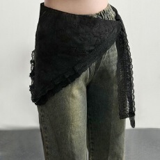 批发蕾丝黑色<b class='q'>提花</b>半身裙屁帘女韩系<b class='q'>连衣裙</b>叠穿裙帘百搭三角巾短裤裙帘