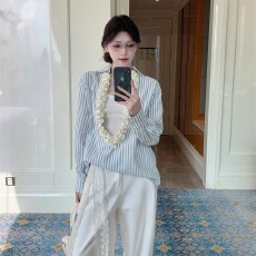 批发THELEMON柠檬绿茶法式荷叶边V领系带<b class='q'>碎花</b><b class='q'>衬衫</b>宽松显瘦雪纺小衫女