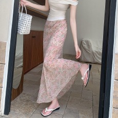 批发2025<b class='q'>夏</b>季名媛法式碎花粉色长裙女新款唯美好看高腰显瘦鱼尾半身裙