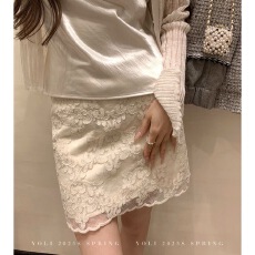 批发“Haute时髦”杏色蕾丝半身裙设计感小众气质短裙女<b class='q'>夏</b>