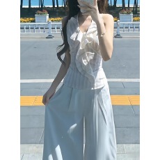 批发复古新款设计时尚无袖高级<b class='q'>背心</b>吊带2026夏季海边度假风蝴蝶结上衣